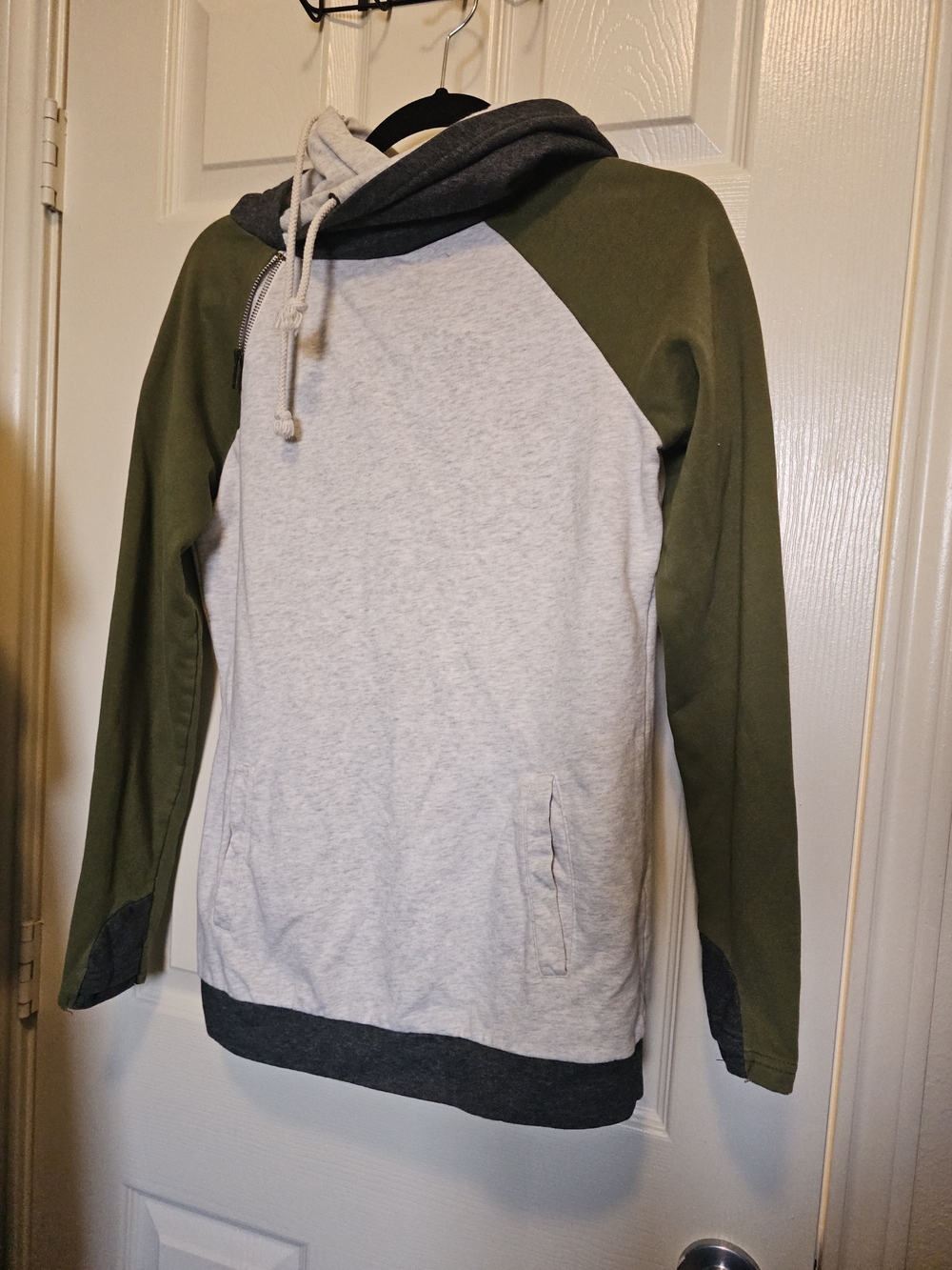 Colorblock Double Hooded Sweatshirt - Olive & Light Gray